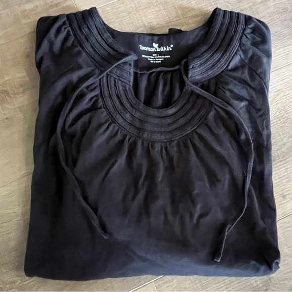 Woman Within Women Blouse Black Round‎ Tie Neck 3/4 Sleeve Witchy Goth Top Read - Picture 11 of 11